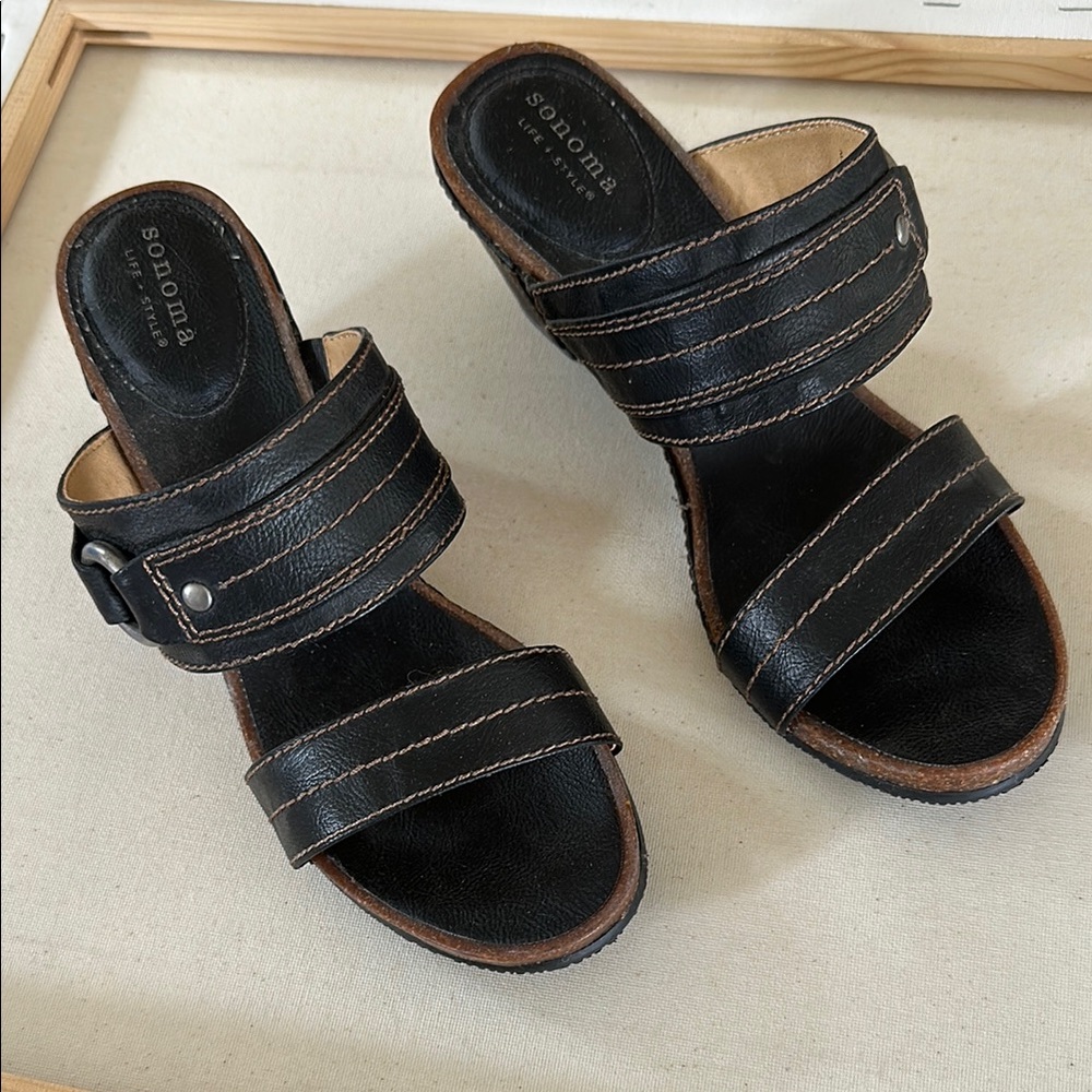 Sonoma Black Leather Heeled Sandals